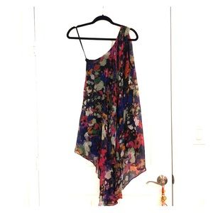 ASOS floral one shoulder high low mini dress